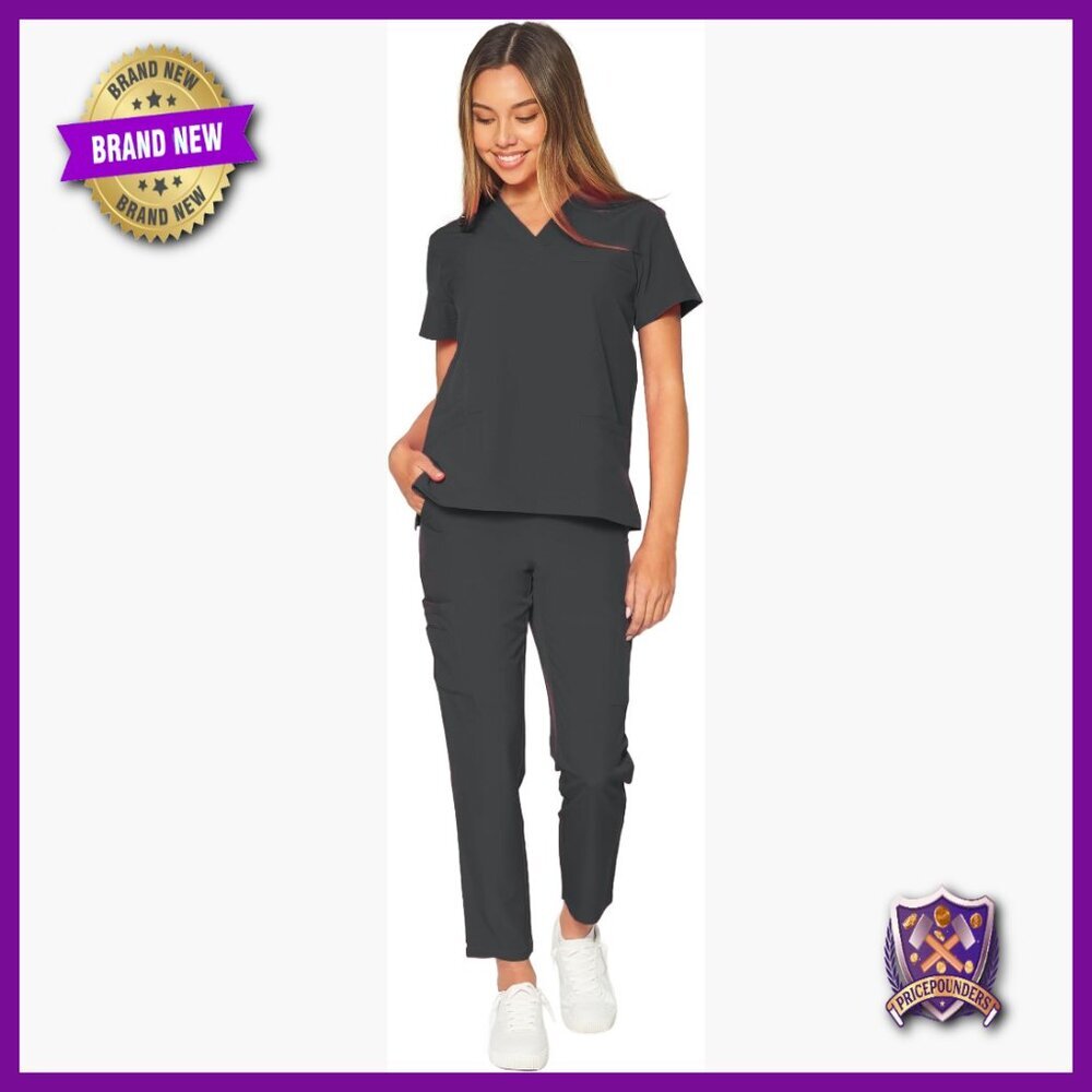 Medium Unisex 4-Way Stretch Scrub Set Top and Pants Polyester Spandex